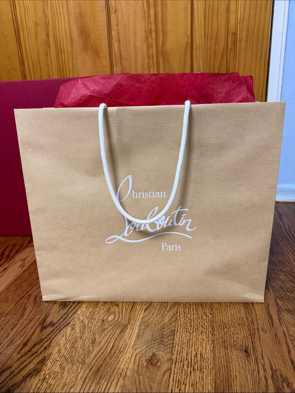 Christian Louboutin Beige Gift Tote with Red Tissue